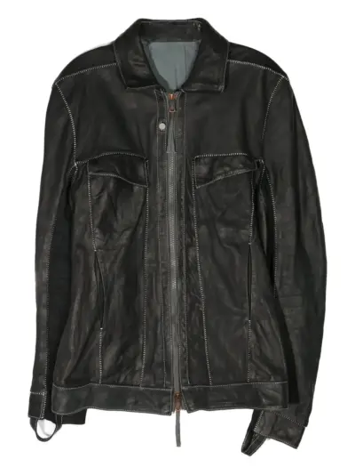 Boris Bidjan Saberi contrast-stitch leather jacket - Black