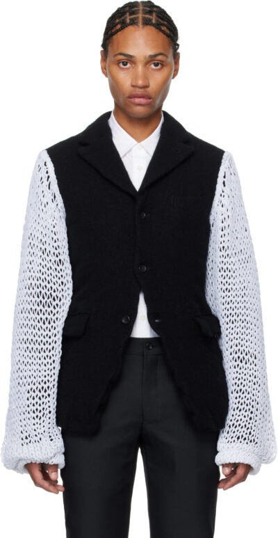 Comme des Garçons Homme Plus Black & White Knit Sleeve Blazer