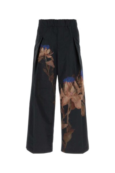 Dries Van Noten Black Wool Blend Pian Wide-leg Pant