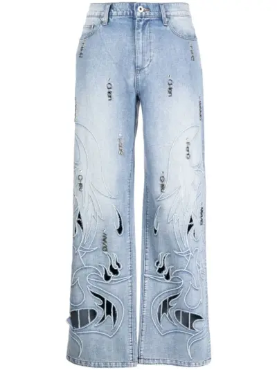 Feng Chen Wang Phoenix cut-out jeans - Blue