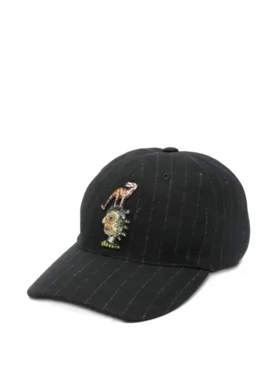 Isabel Benenato pinstripe-pattern embroidered baseball cap - Black