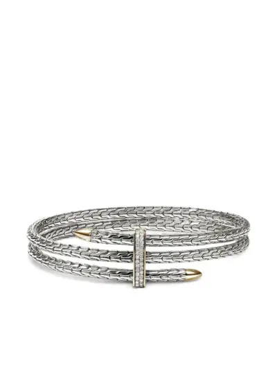 John Hardy 14K yellow gold and sterling silver Spear Double Flex diamond cuff