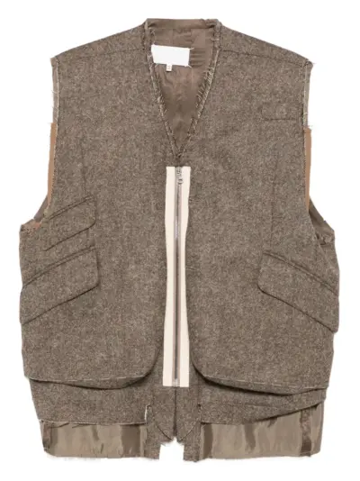 Maison Margiela pocket-detail frayed-edge gilet - Brown