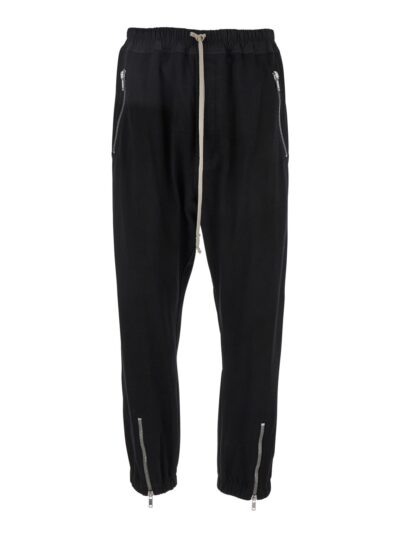 Rick Owens Black Track Pants With Oversized Drawstring In Wool Man