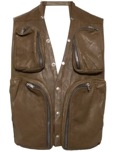 Rick Owens leather V-neck gilet - Brown