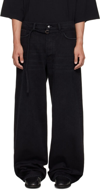 032c Black Down To Earth Wide Leg Jeans