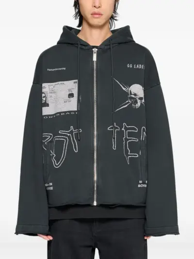 44 LABEL GROUP Commission raw-cut zip hoodie - Black