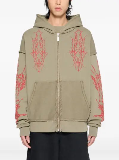44 LABEL GROUP Ewigkeit graphic zip fleece hoodie - Green