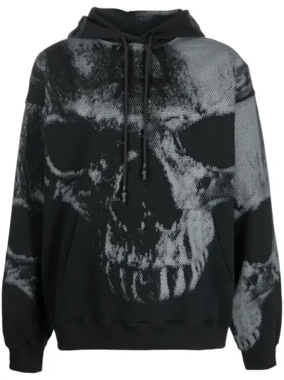 44 LABEL GROUP skull-print cotton hoodie - Black
