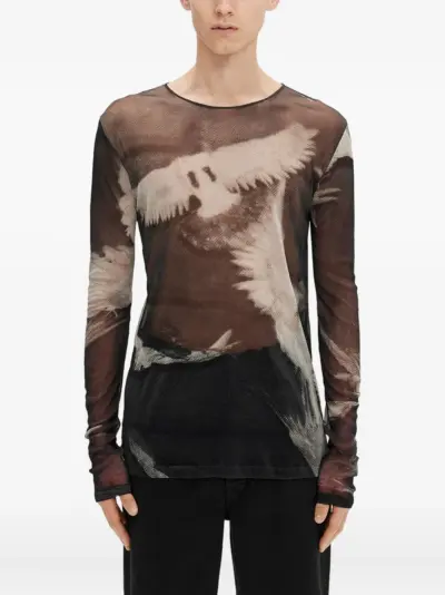 Ann Demeulemeester Greg doves-print long-sleeve T-shirt - Black