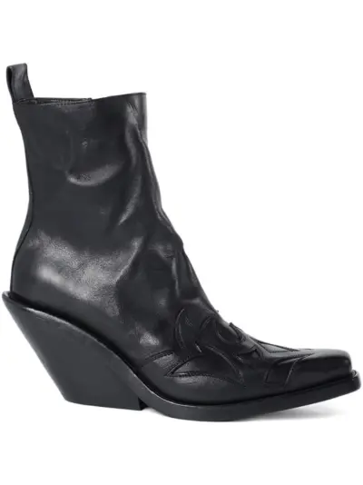 Ann Demeulemeester leather carved-detail boots - Black