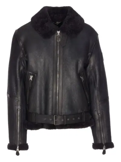 Belstaff fur-collar zip-pocket leather jacket - Black