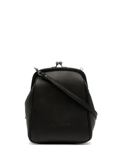 Discord Yohji Yamamoto logo-embossed leather shoulder bag - Black