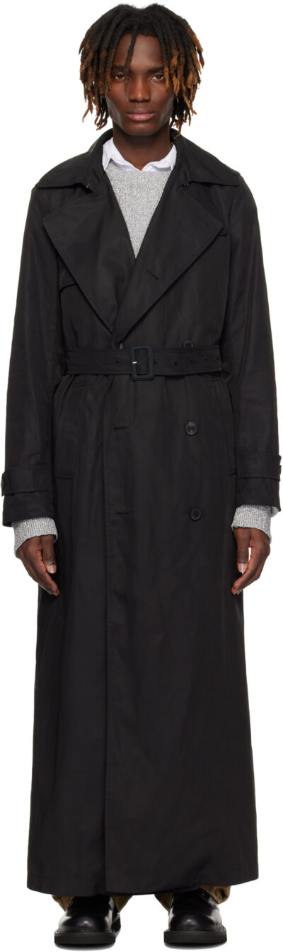Dries Van Noten Black Double-Breasted Trench Coat