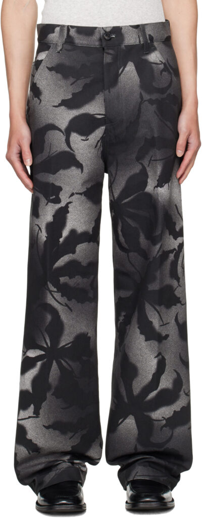 Dries Van Noten Black Patterned Trousers