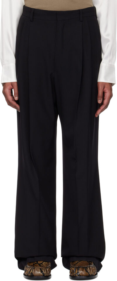 Dries Van Noten Black Wool Straight Trousers