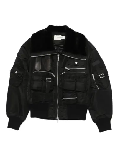 Feng Chen Wang fur-collar multi-pocket jacket - Black