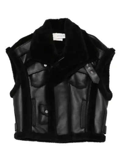 Feng Chen Wang shearling-trim leather jacket - Black