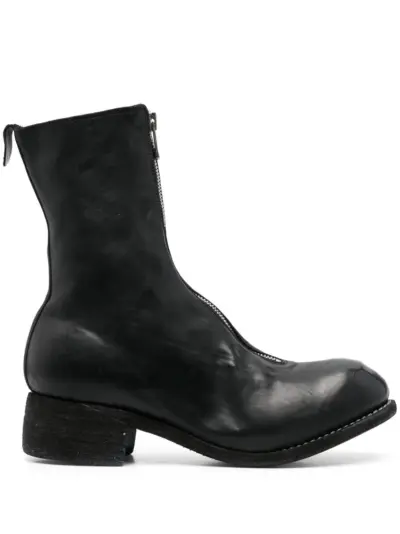 Guidi front-zip leather boots - Black