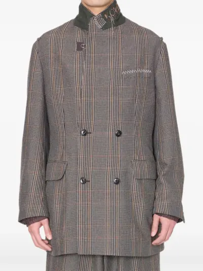 Kolor double-breasted check coat - Grey