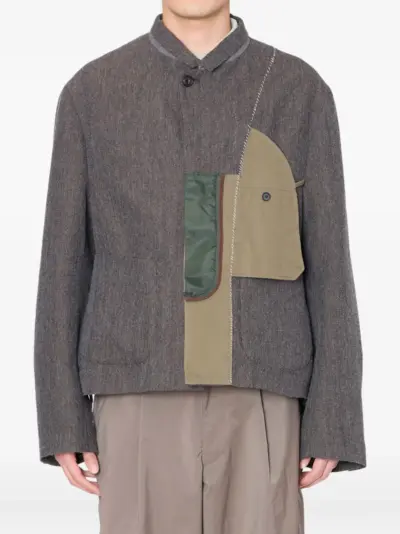 Kolor herringbone panelled jacket - Grey