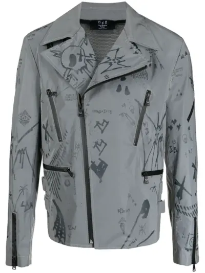 MJB Marc Jacques Burton graffiti-print biker jacket - Grey