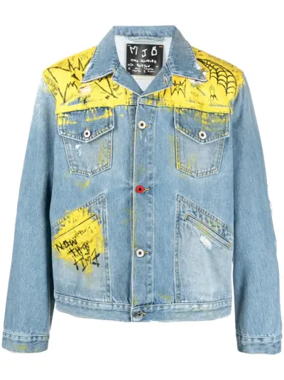 MJB Marc Jacques Burton graffiti-print distressed denim jacket - Blue