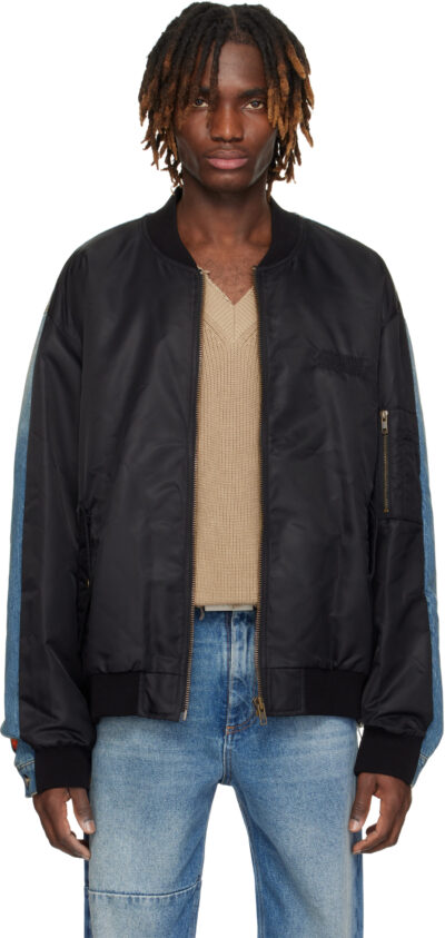 MM6 Maison Margiela Black Sports Denim Bomber Jacket
