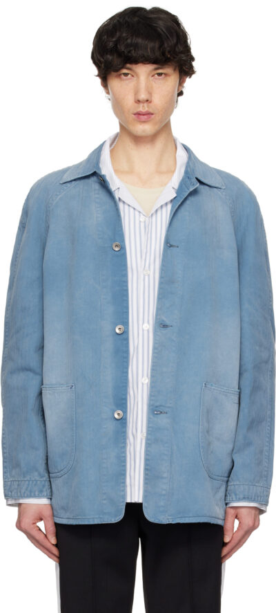 Maison Margiela Blue Distressed Caban Denim Jacket
