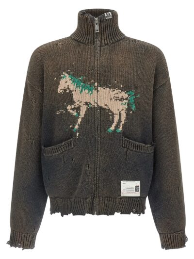 Mihara Yasuhiro horse Jacquard Knit Cardigan