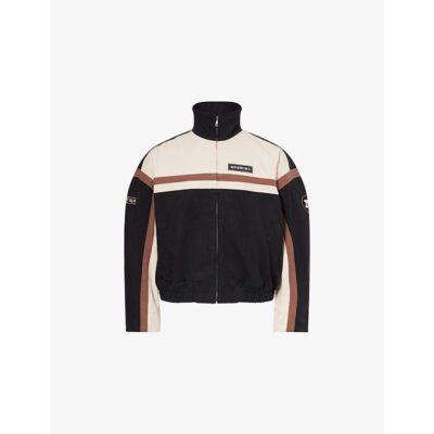 Nahmias Mens Nahmias Canvas Moto Logo-Embroidered Cotton Bomber Jacket