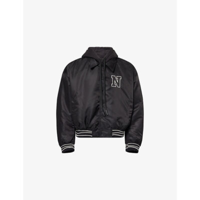 Nahmias Mens Nahmias Logo-Patch Hooded Nylon Bomber Jacket