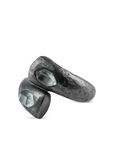 Parts of Four sterling silver Druid quartz ring - Black