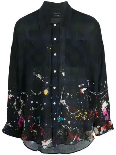 R13 checkered paint-splattered shirt - Blue