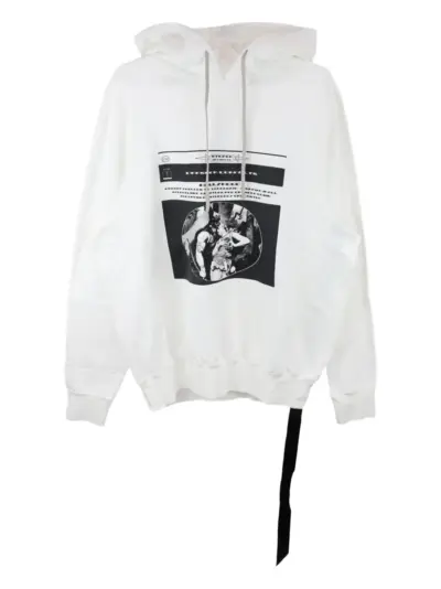 Rick Owens DRKSHDW drawstring graphic-print hoodie - White
