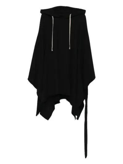Rick Owens DRKSHDW raw-edge drawstring poncho hoodie - Black