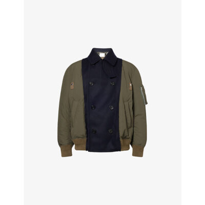 Sacai Mens Sacai Contrast-Panel Relaxed-Fit Shell-Down Jacket