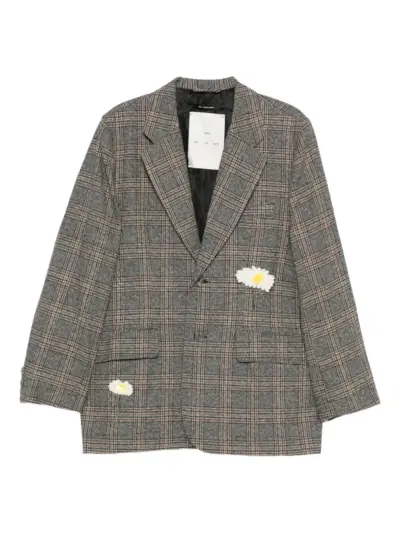 Song For The Mute floral-appliqué plaid blazer - Grey