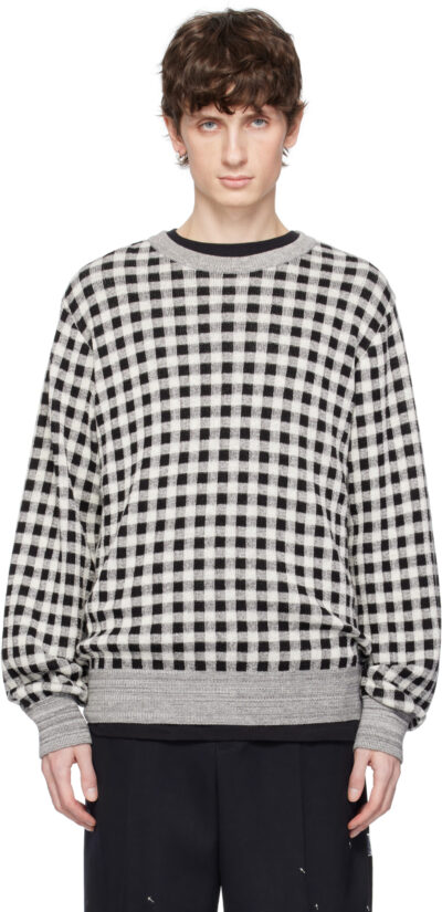TAKAHIROMIYASHITA TheSoloist. Gray & Off-White Regular Fit Jacquard Crew Neck Sweater