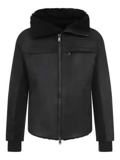 Transit fur-hooded leather jacket - Black