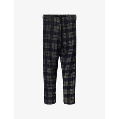 Uma Wang Mens Uma Wang Perch Checked Wool Blend Trousers