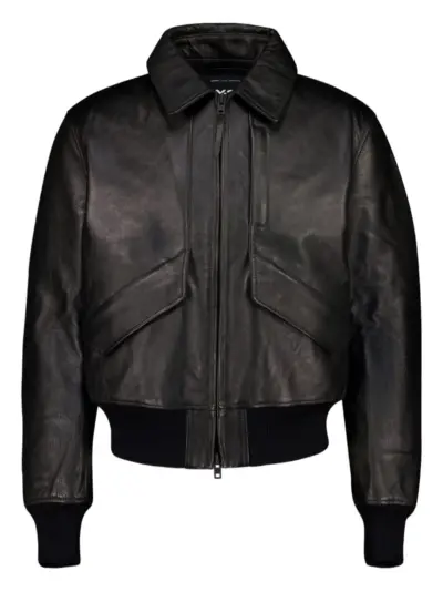 Y-3 zipped-front leather jacket - Black