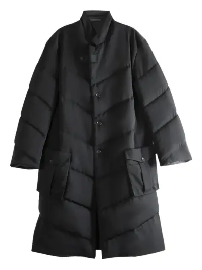 Yohji Yamamoto quilted diagonal-seam coat - Black
