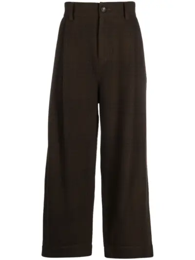 Ziggy Chen plaid-check wide-leg trousers - Green