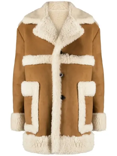 sacai faux-shearling single-breasted coat - Brown
