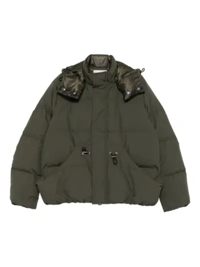 sacai hooded drawstring puffer jacket - Green