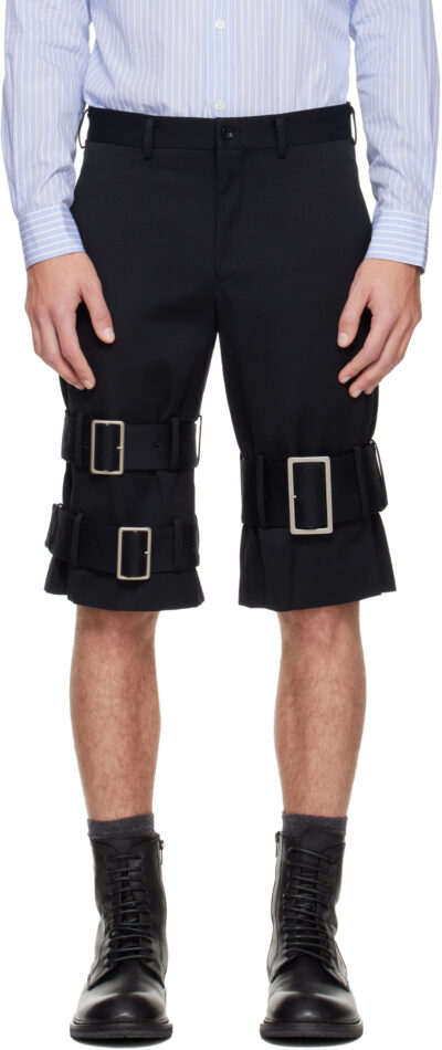 Comme des Garçons Homme Plus Black Wool Cotton Black Satin Shorts
