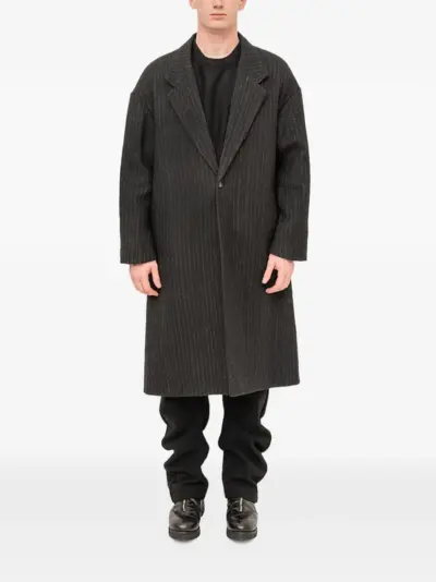 Devoa striped wool single-breasted coat - Black