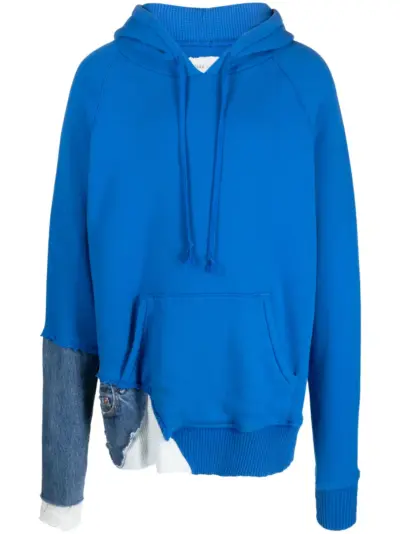 Greg Lauren Fragment panelled hoodie - Blue