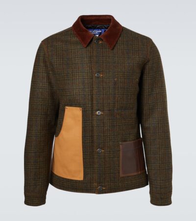 Junya Watanabe Checked leather-trimmed wool jacket